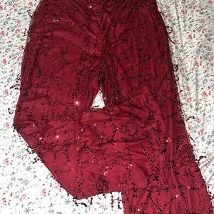 SHEIN Burgundy Sequin Embellished Pants